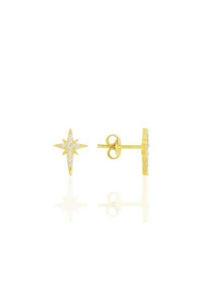 Gümüş Altın Yaldızlı Zirkon Taşlı Kutup Yıldızı Küpe SGTL11482GOLD