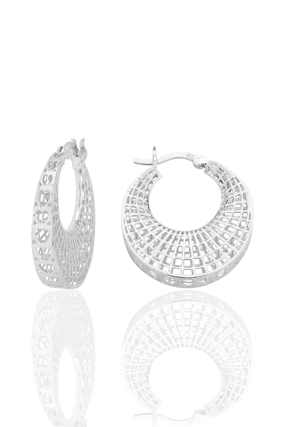 Gümüş beyaz altın rodyumlu özel işçilikli füzyon halka küpe SGTL12538RODAJ