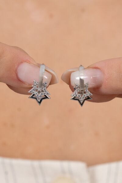 Gümüş rodyumlu zirkon taşlı yıldız sallantılı halka küpe SGTL11152RODAJ