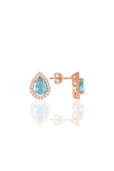 Gümüş rose akuamarin taşlı damla modeli ikili set SGTL11516MAVI
