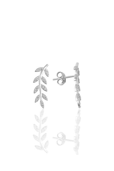 Gümüş zirkon taşlı yaprak modeli küpe SGTL9437