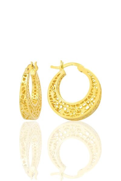 Gümüş altın yaldızlı özel işçilikli desenli füzyon halka küpe SGTL12539GOLD