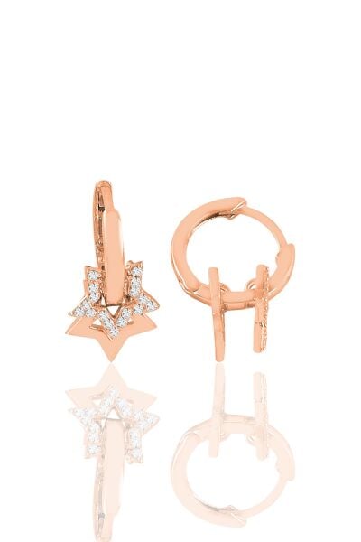 Gümüş Rose Zirkon Taşlı Yıldız Sallantılı Halka Küpe SGTL11152ROSE