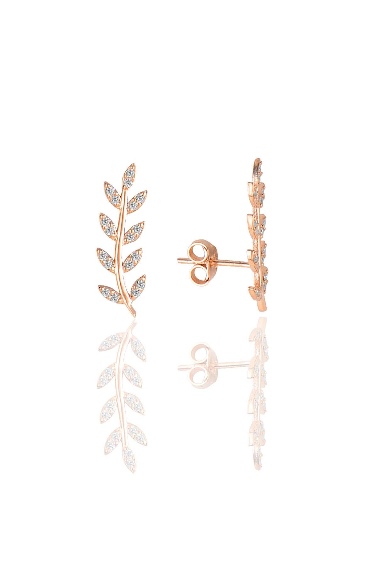 Gümüş zirkon taşlı yaprak modeli küpe SGTL9438