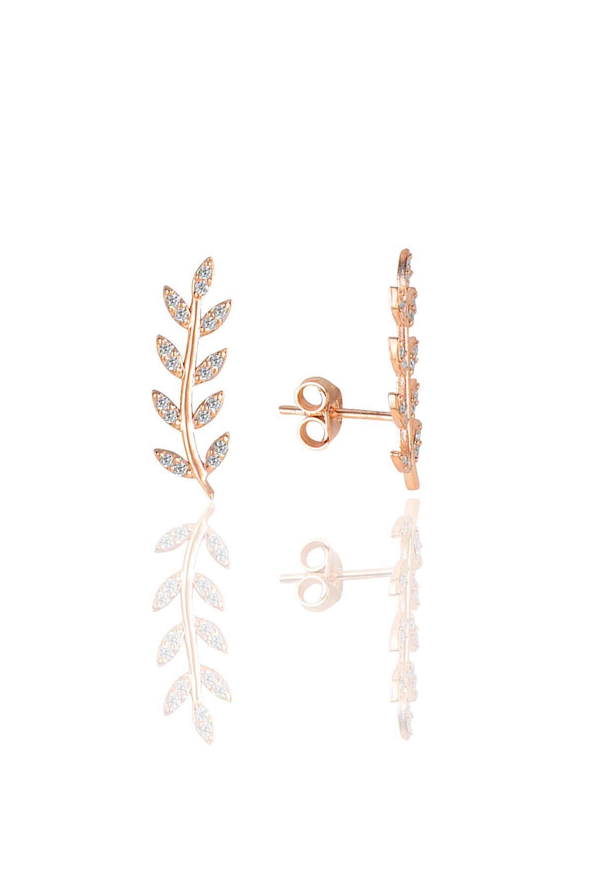 Gümüş zirkon taşlı yaprak modeli küpe SGTL9438