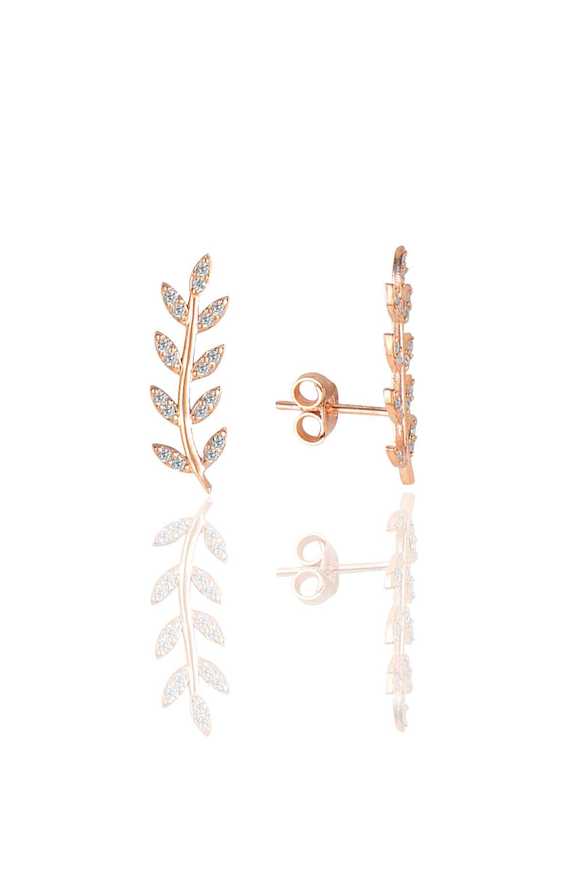 Gümüş zirkon taşlı yaprak modeli küpe SGTL9438