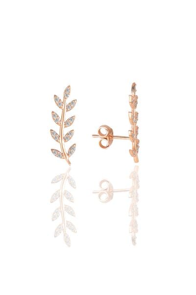 Gümüş zirkon taşlı yaprak modeli küpe SGTL9438