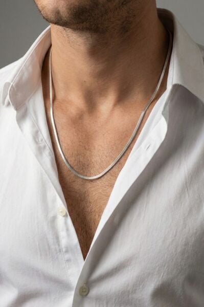 925 Ayar Gümüş Erkek Kolye Balık Sırtı Ezme Erkek Zincir