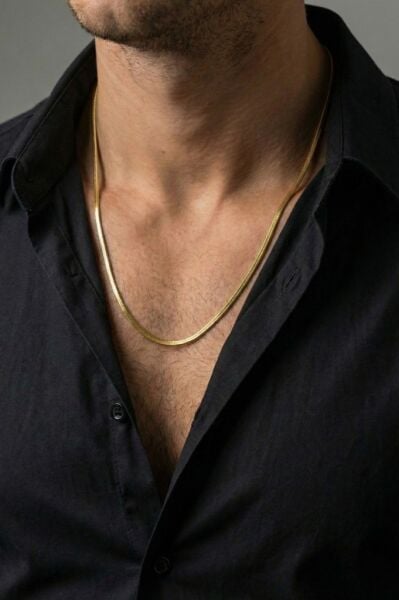 925 Ayar Gümüş Erkek Kolye Balık Sırtı Ezme Erkek Zincir