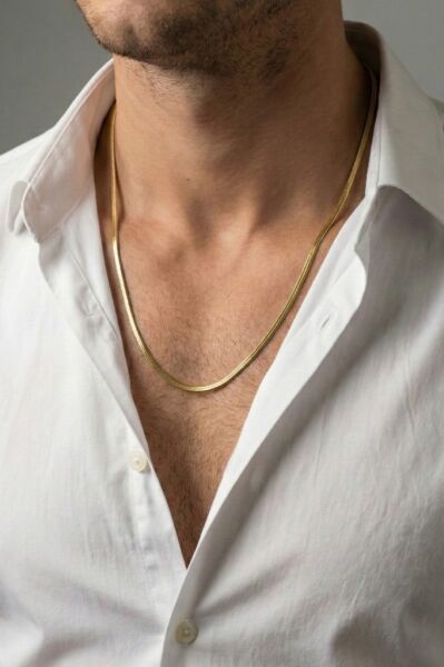 925 Ayar Gümüş Erkek Kolye Balık Sırtı Ezme Erkek Zincir