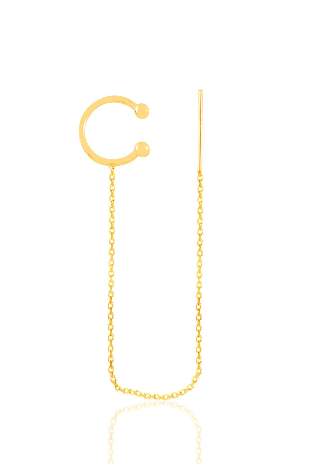 Gümüş altın yaldızlı zincirli kıkırdak küpe SGTL11148GOLD