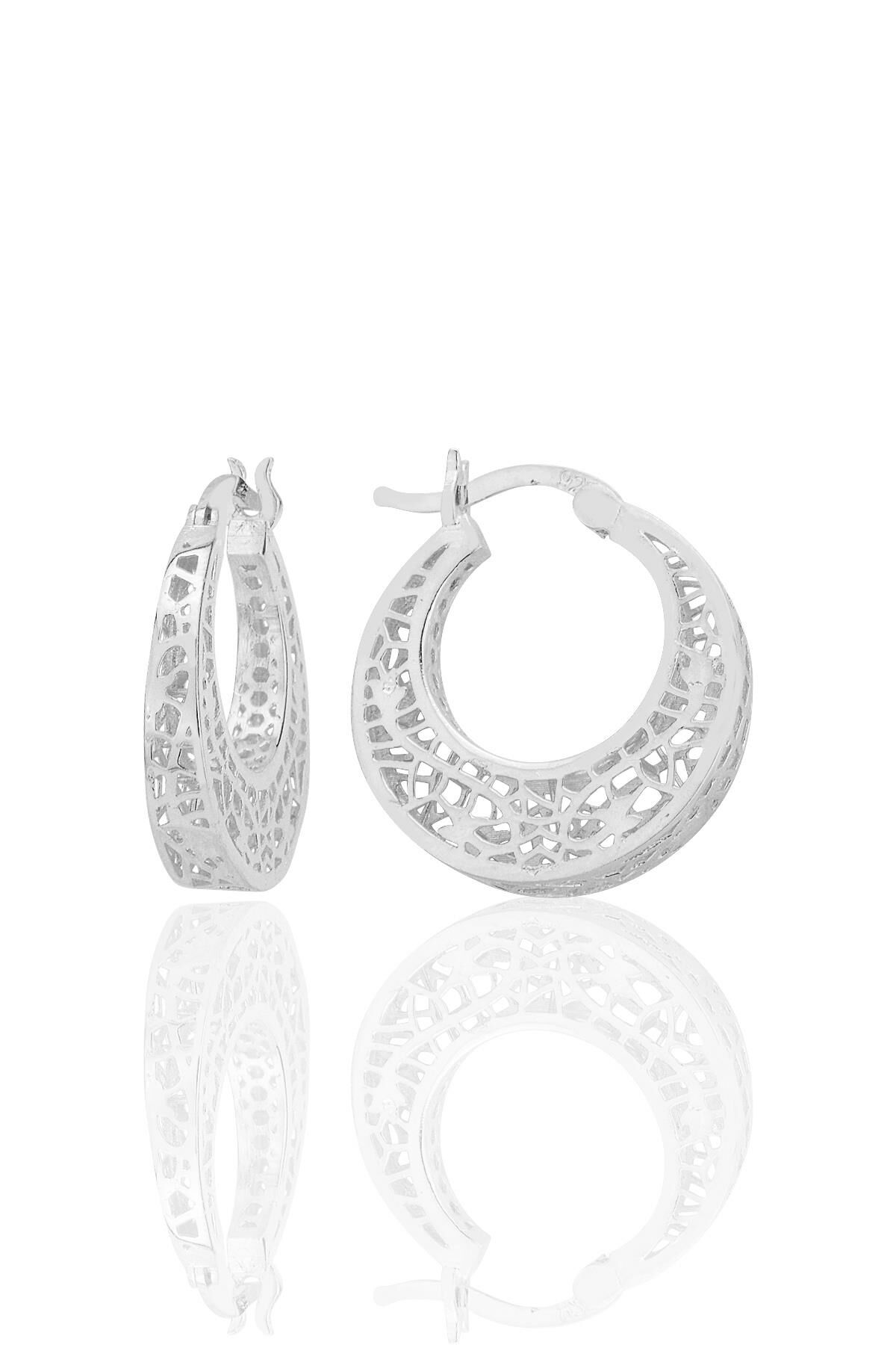 Gümüş beyaz altın rodyumlu özel işçilikli desenli füzyon halka küpe SGTL12539RODAJ