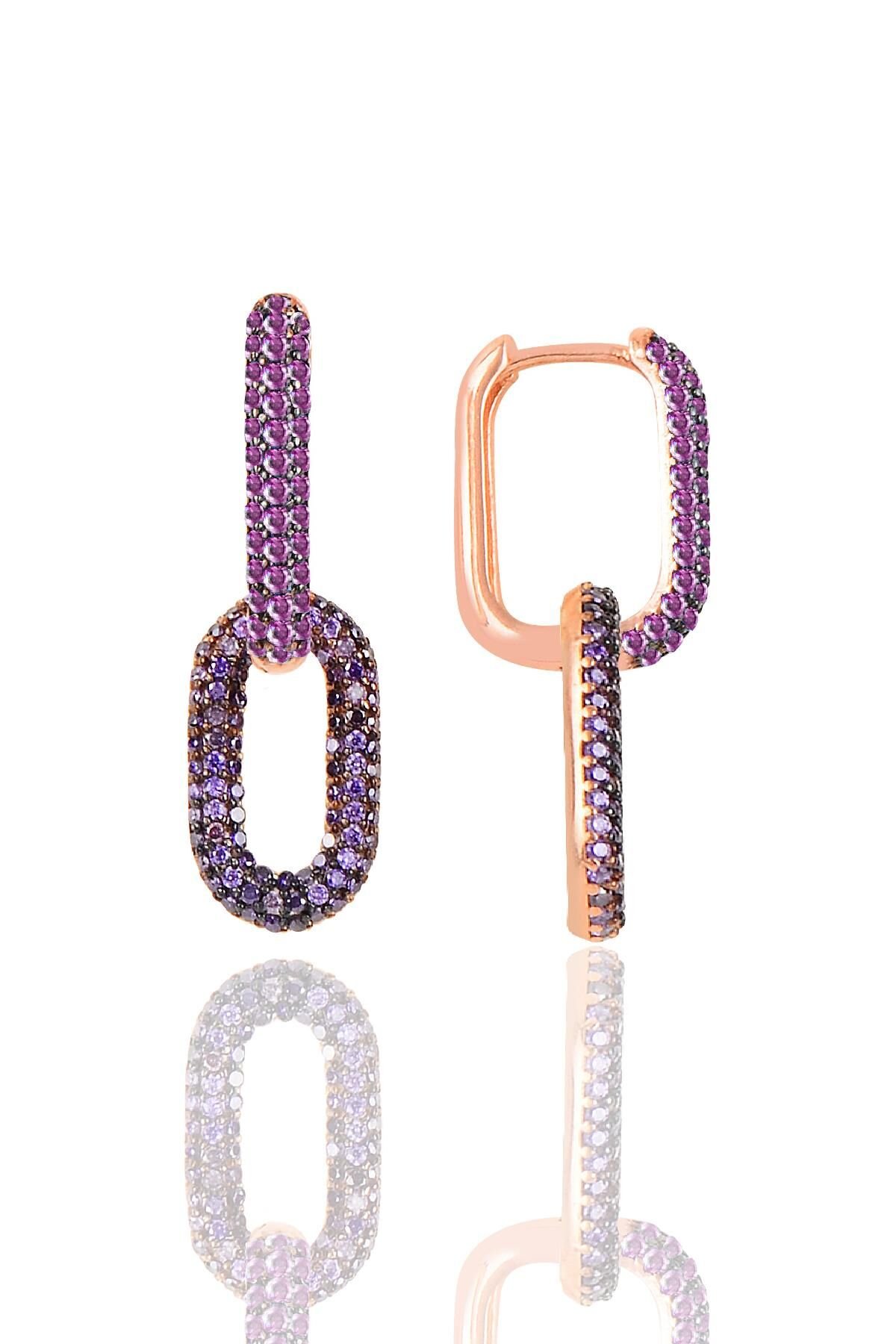 Gümüş rose ametis taşlı sallantılı trend küpe SGTL12113MOR