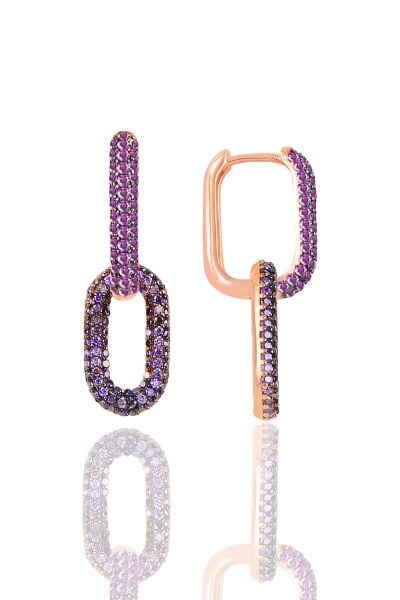 Gümüş rose ametis taşlı sallantılı trend küpe SGTL12113MOR