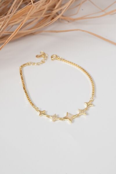 925 ayar gümüş altın yaldızlı sedef ve zirkon taşlı sıralı kuzey ışığı gümüş bileklik SGTL13061GOLD