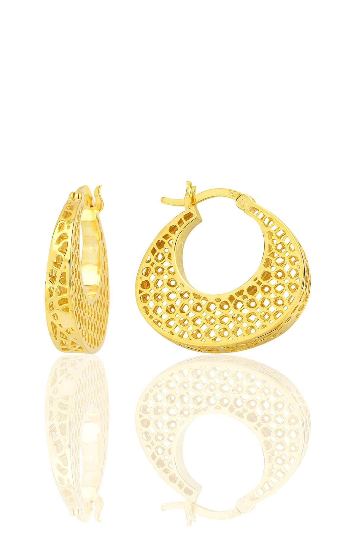 Gümüş altın yaldızlı özel işçilikli petek modeli füzyon halka küpe SGTL12540GOLD