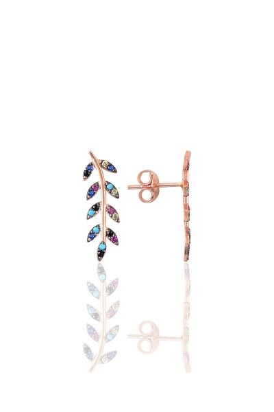 Gümüş miks taşlı yaprak model gümüş küpe SGTL9440