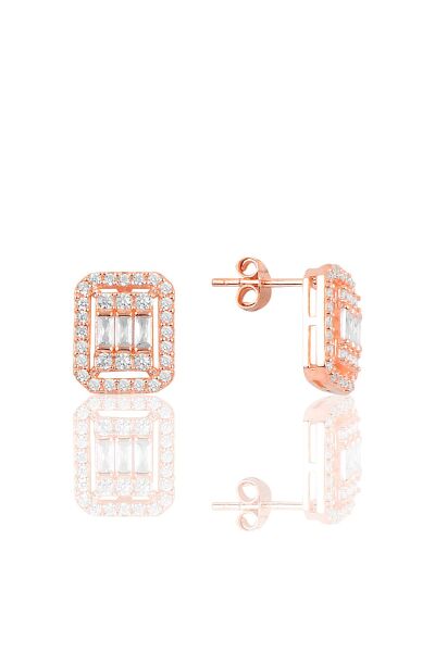 Gümüş rose baget taşlı küpe SGTL10123ROSE