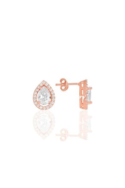 Gümüş rose zirkon taşlı damla modeli ikili set SGTL11516BEYAZ
