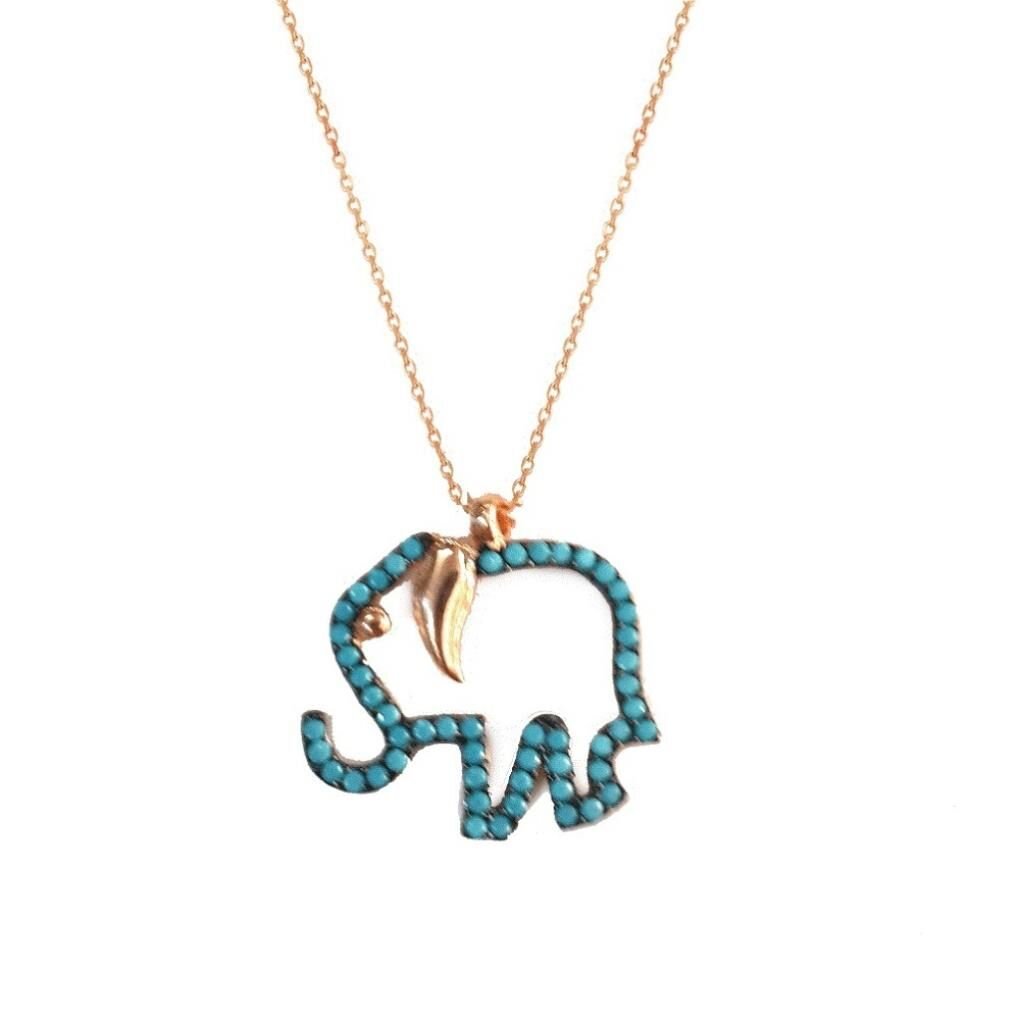 nano turkuaz taşlı fil kolye SGTL2387