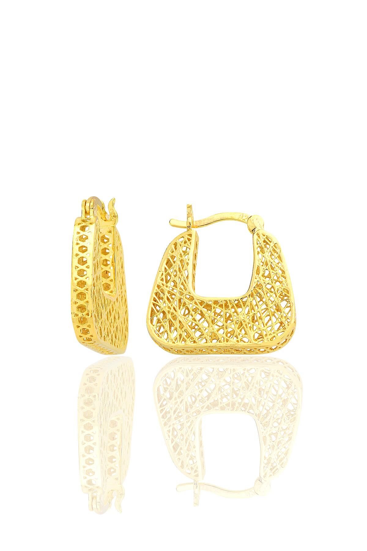 Gümüş altın yaldızlı özel işçilikli modern tasarımlı füzyon halka küpe SGTL12541GOLD