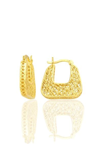 Gümüş altın yaldızlı özel işçilikli modern tasarımlı füzyon halka küpe SGTL12541GOLD
