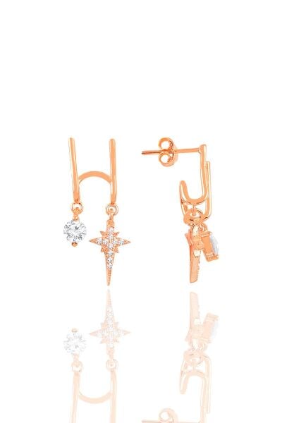 Gümüş rose zirkon taşlı çift görünümlü gümüş kutup yıldızı kupe SGTL10697ROSE