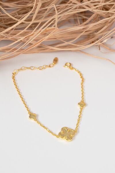 925 ayar gümüş altın yaldızlı lazer işlemeli sonsuz şans yonca bileklik SGTL13064GOLD