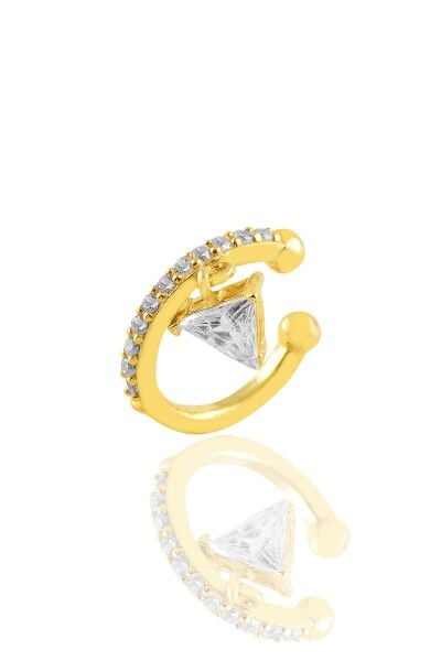 Gümüş altın yaldızlı  taşlı üçgen sallantılı gümüş kıkırdak küpe SGTL10698GOLD