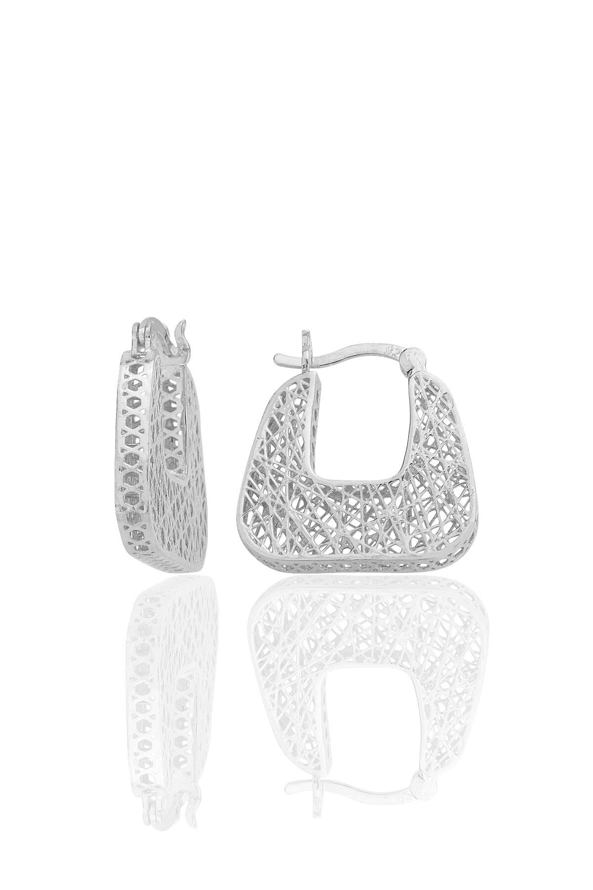 Gümüş beyaz altın rodyumlu özel işçilikli modern tasarımlı füzyon halka küpe SGTL12541RODAJ