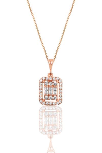 Gümüş rose baget taşlı kolye SGTL10124ROSE