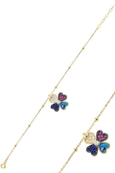 Gümüş rose zirkon taşlı mineli yonca top top bileklik SGTL12276ROSE