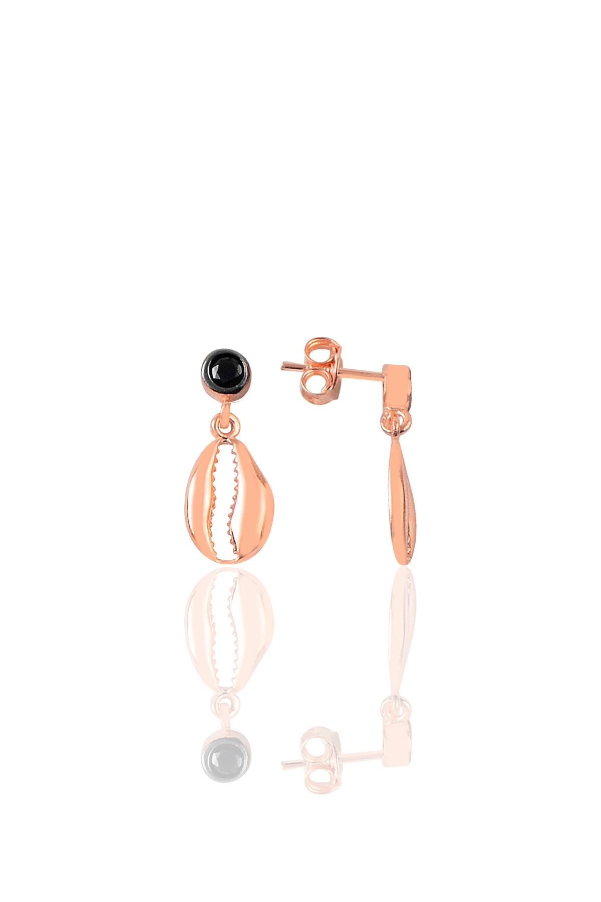 Gümüş siyah taşlı deniz kabuğu modeli küpe  SGTL9443