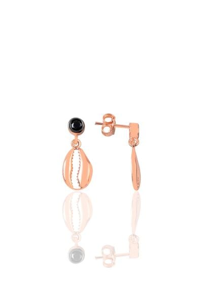 Gümüş siyah taşlı deniz kabuğu modeli küpe  SGTL9443