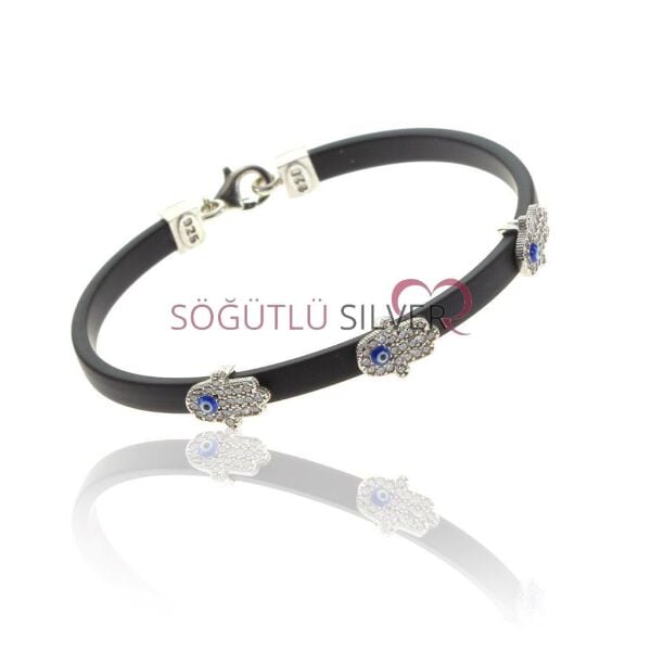 Zirkon Taşlı Fatma ana eli Kauçuk Bileklik SGTL6598