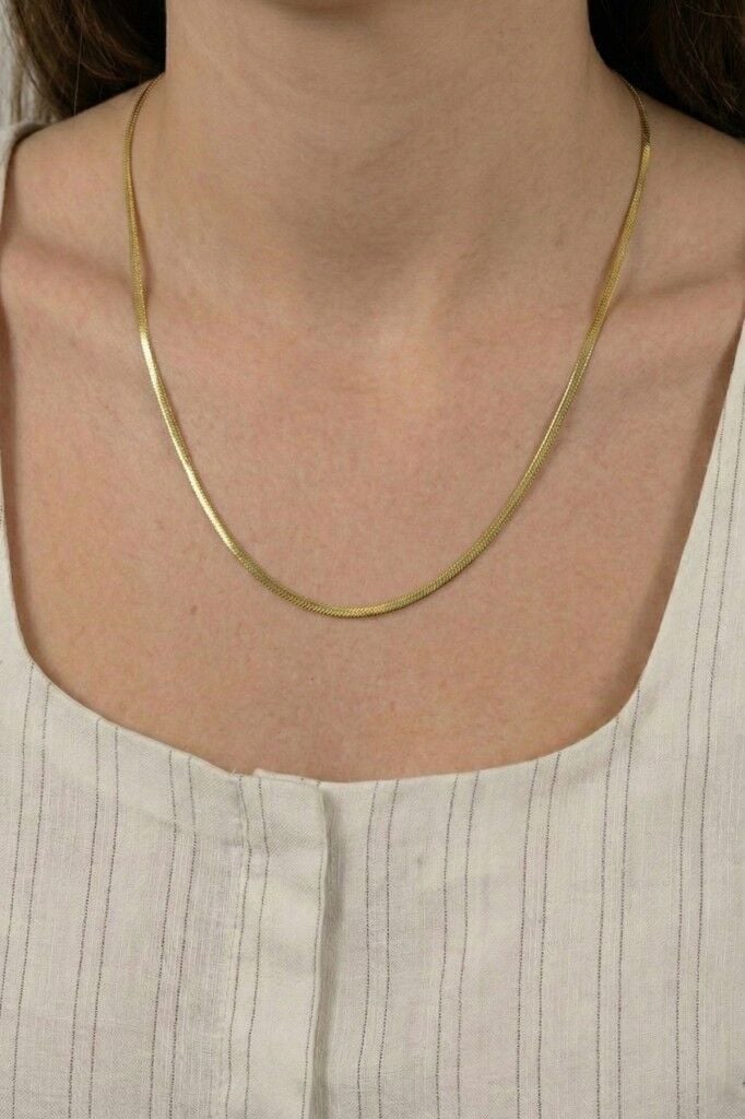 925 Ayar Gümüş Kolye Balık Sırtı Ezme Zincir