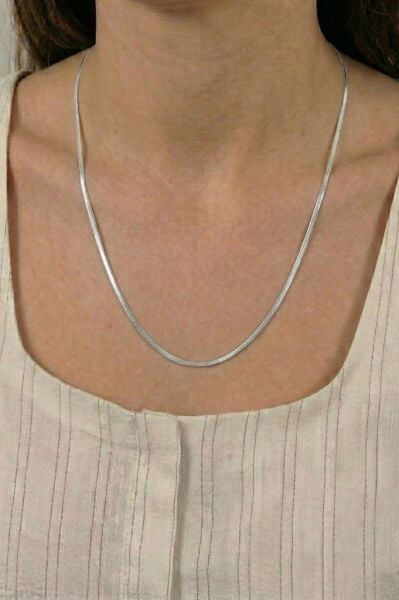 925 Ayar Gümüş Kolye Balık Sırtı Ezme Zincir