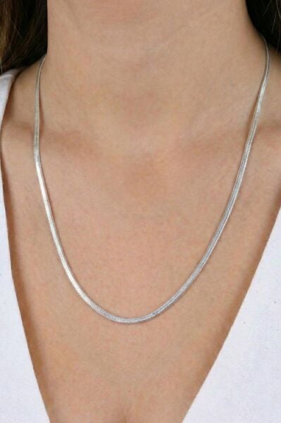 925 Ayar Gümüş Kolye Balık Sırtı Ezme Zincir