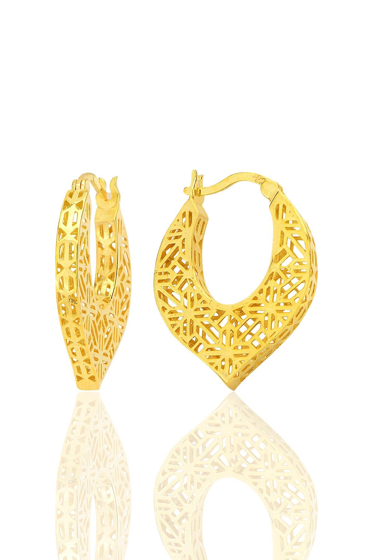 Gümüş altın yaldızlı özel işçilikli füzyon oval küpe SGTL12542GOLD