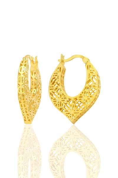 Gümüş altın yaldızlı özel işçilikli füzyon oval küpe SGTL12542GOLD