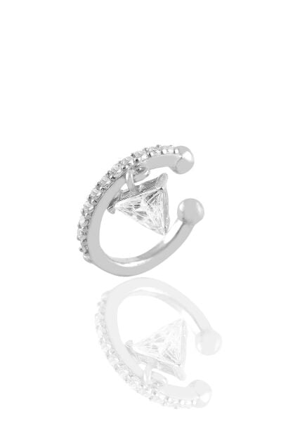 Gümüş rodyumlu taşlı üçgen sallantılı gümüş  kıkırdak küpe SGTL10698RODAJ