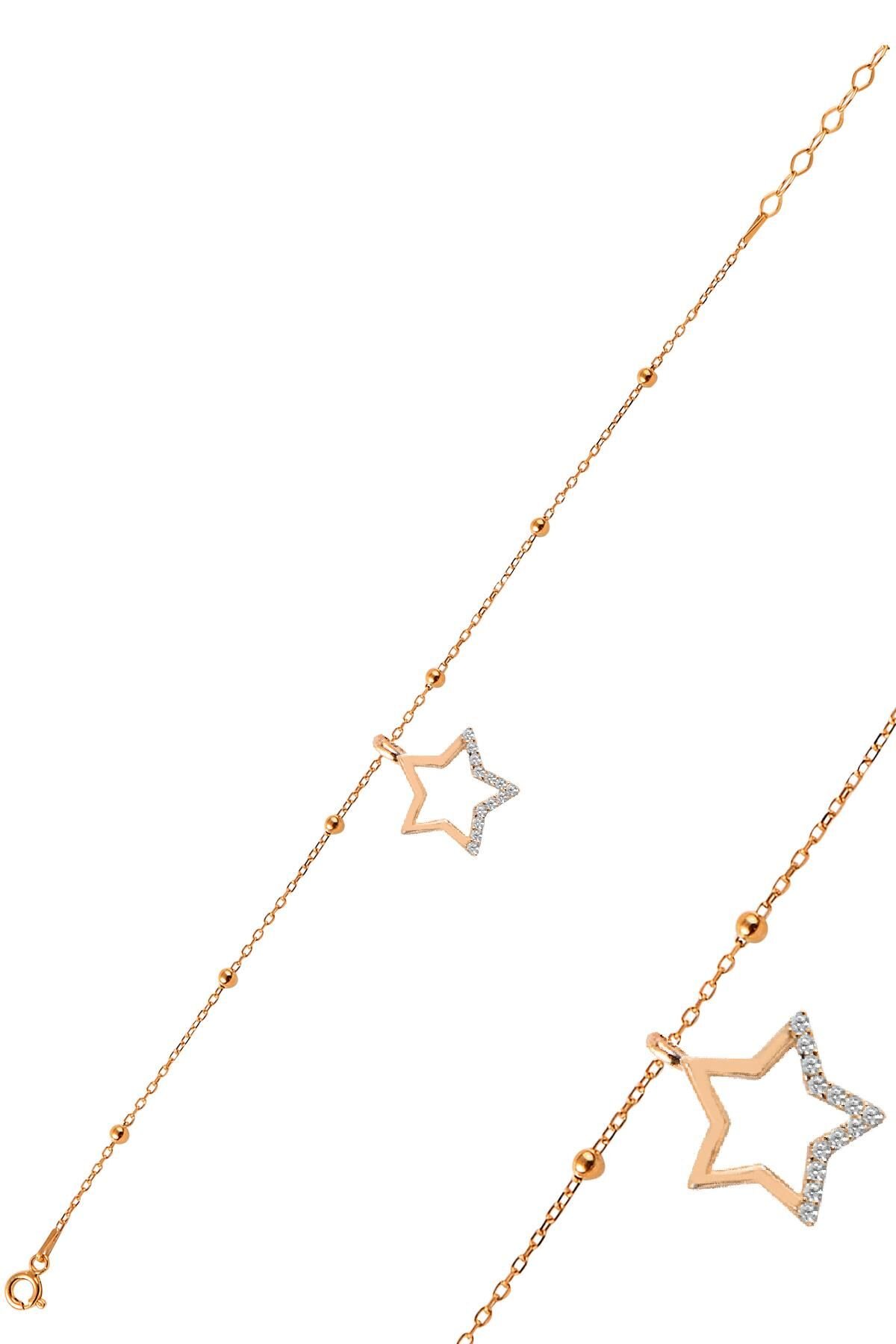 Gümüş rose zirkon taşlı yıldız figürlü top top bileklik SGTL12274ROSE