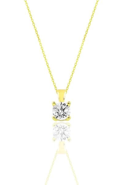 Gümüş Altın Yaldızlı Pırlanta Modeli Zirkon Tek Taş Kolye SGTL10138GOLD