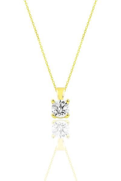 Gümüş Altın Yaldızlı Pırlanta Modeli Zirkon Tek Taş Kolye SGTL10138GOLD
