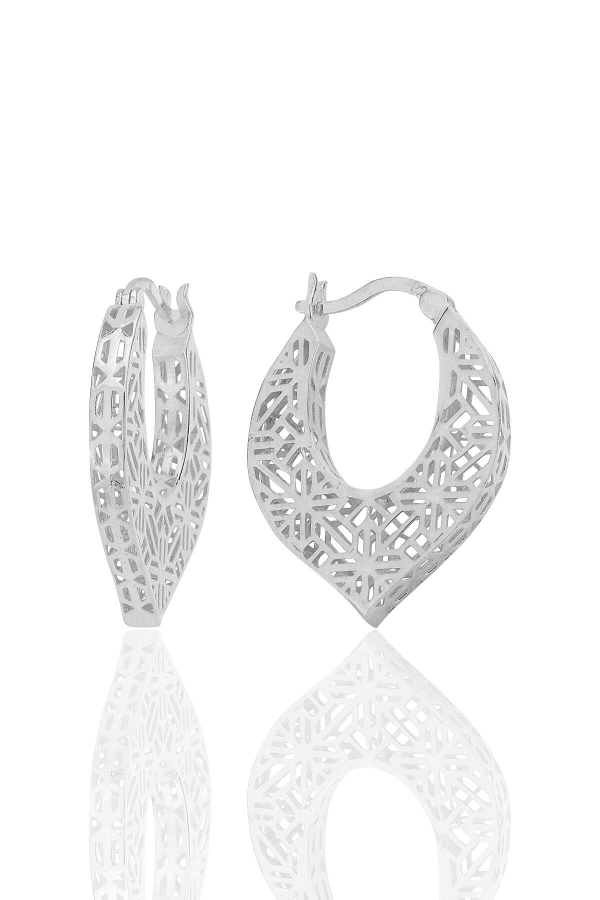 Gümüş beyaz altın rodyumlu özel işçilikli füzyon oval küpe SGTL12542RODAJ