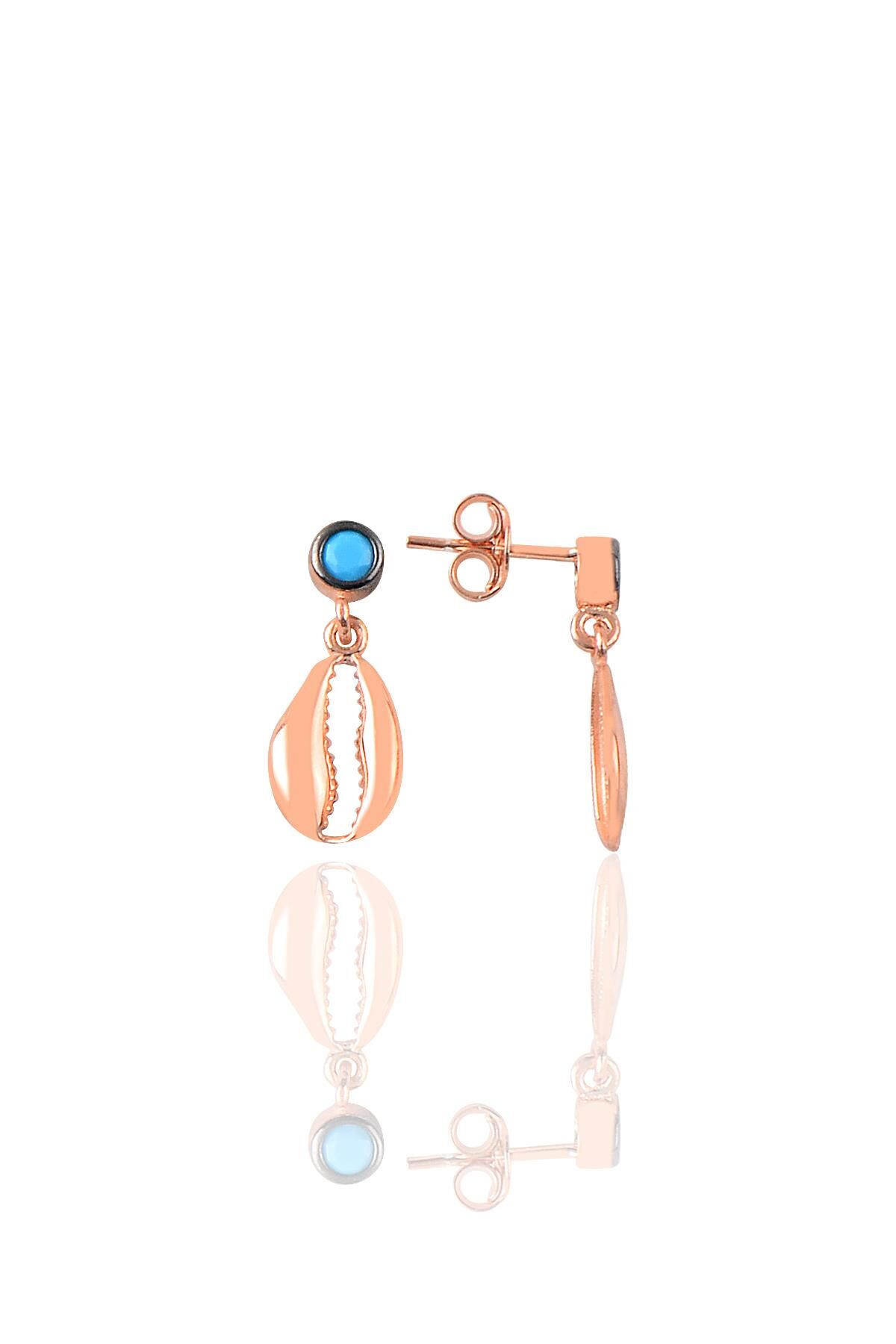 Gümüş turkuaz taşlı deniz kabuğu modeli küpe  SGTL9445