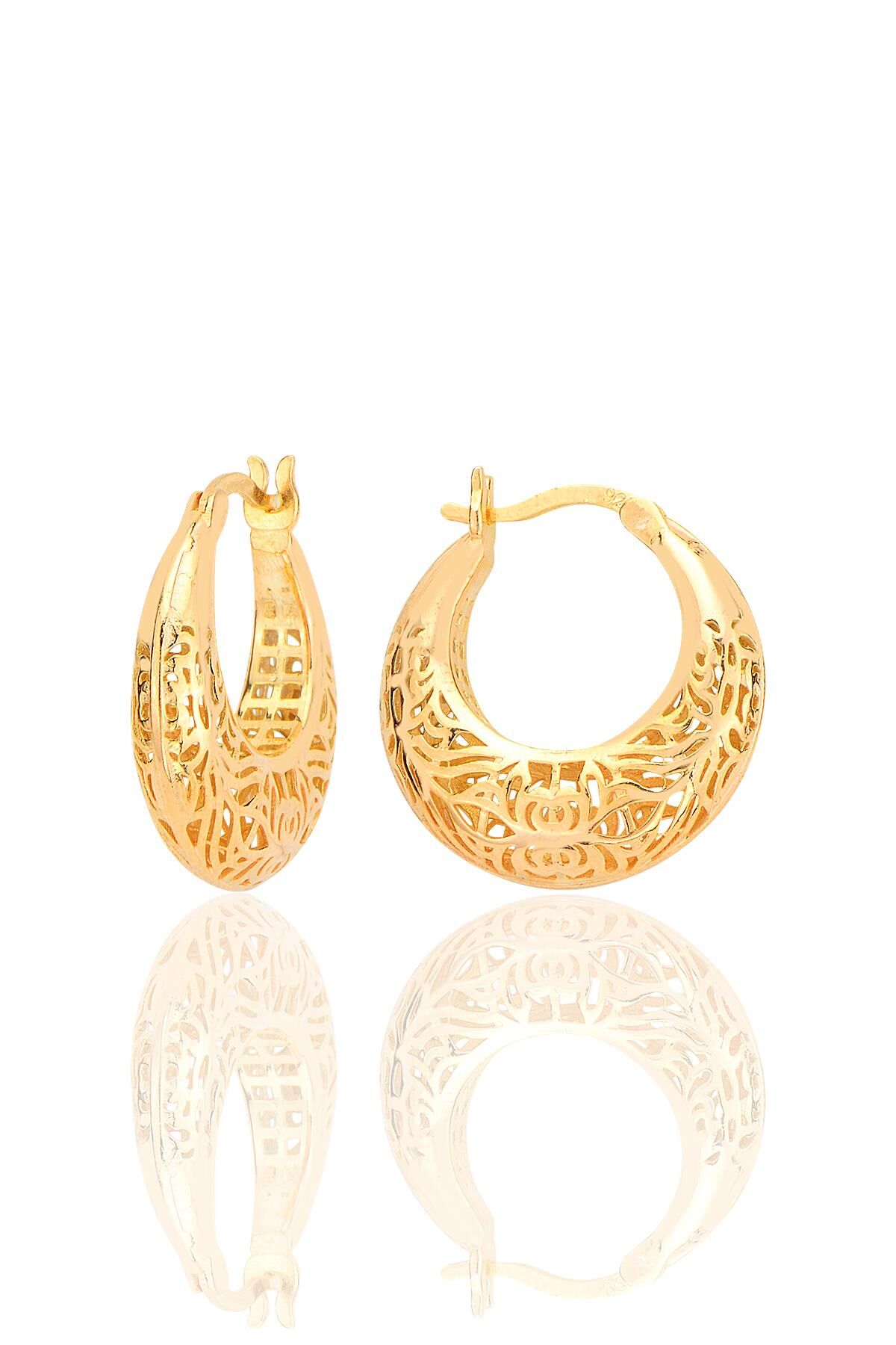 Gümüş altın yaldızlı özel işçilikli, işlemeli füzyon halka küpe SGTL12543GOLD