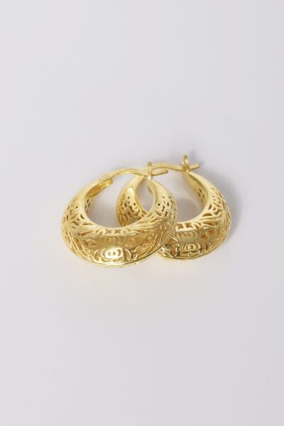 Gümüş altın yaldızlı özel işçilikli, işlemeli füzyon halka küpe SGTL12543GOLD