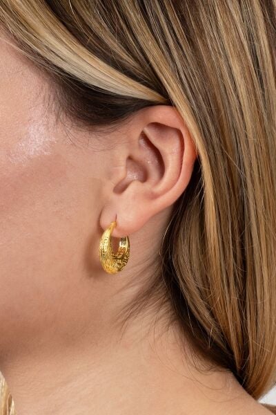 Gümüş altın yaldızlı özel işçilikli, işlemeli füzyon halka küpe SGTL12543GOLD