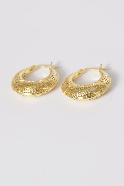 Gümüş altın yaldızlı özel işçilikli, işlemeli füzyon halka küpe SGTL12543GOLD
